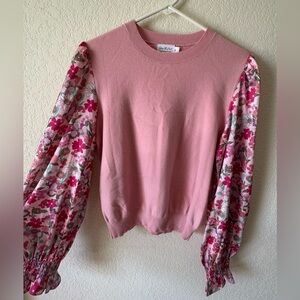 Floral Sleeve Pink Knit Top
